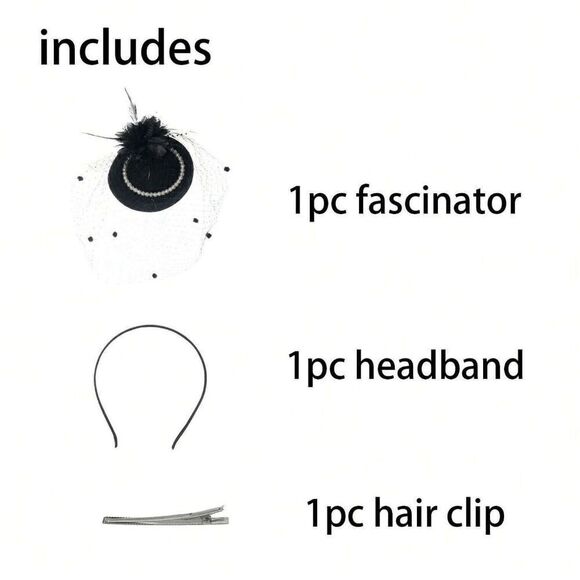 🖤 Pinup Accessory 1950s Retro Vintage Fascinator Black Pillbox Pearl Veil Hat - Picture 3 of 14